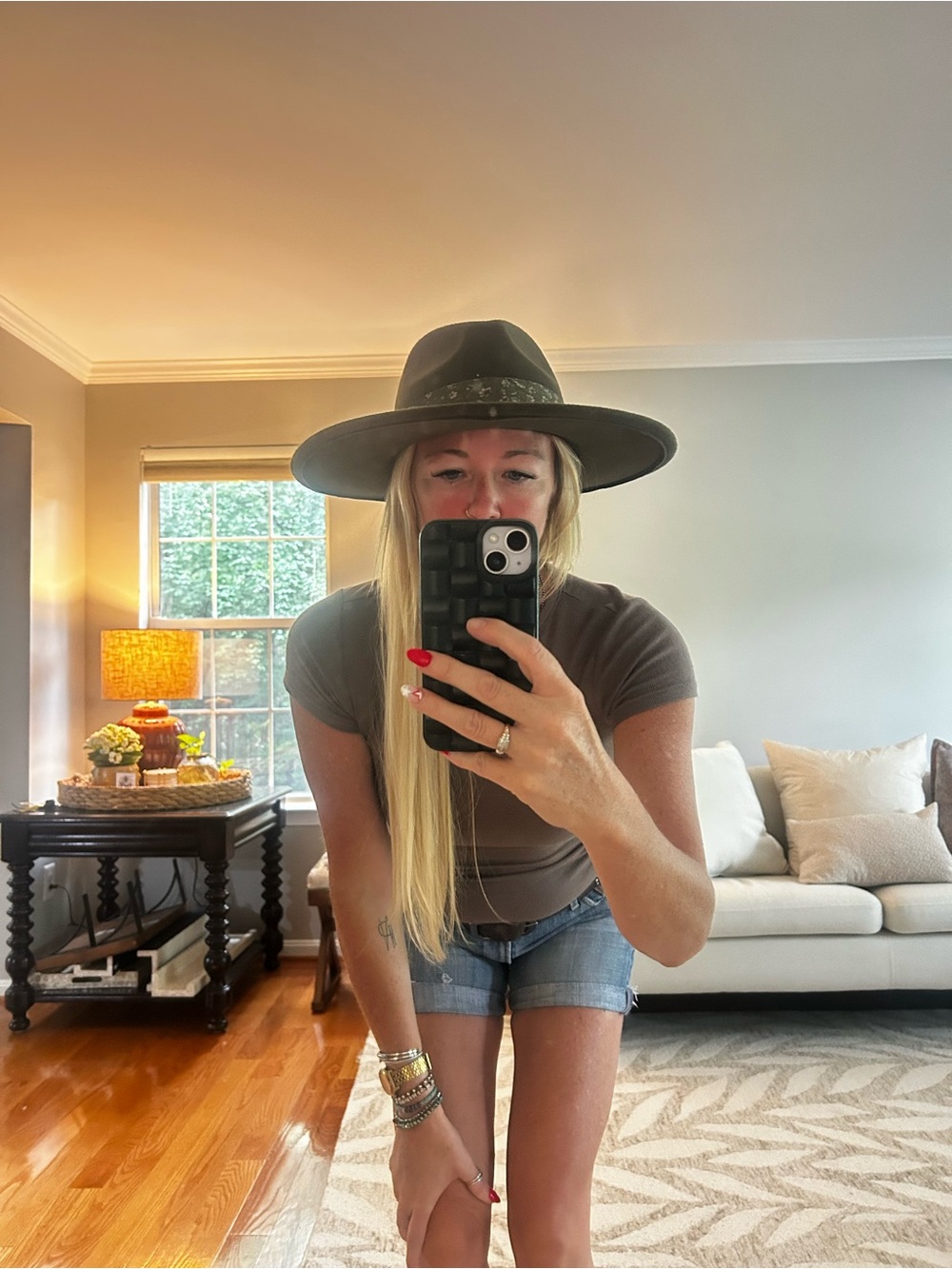 Wide Brim Felt Hat in Olive Green